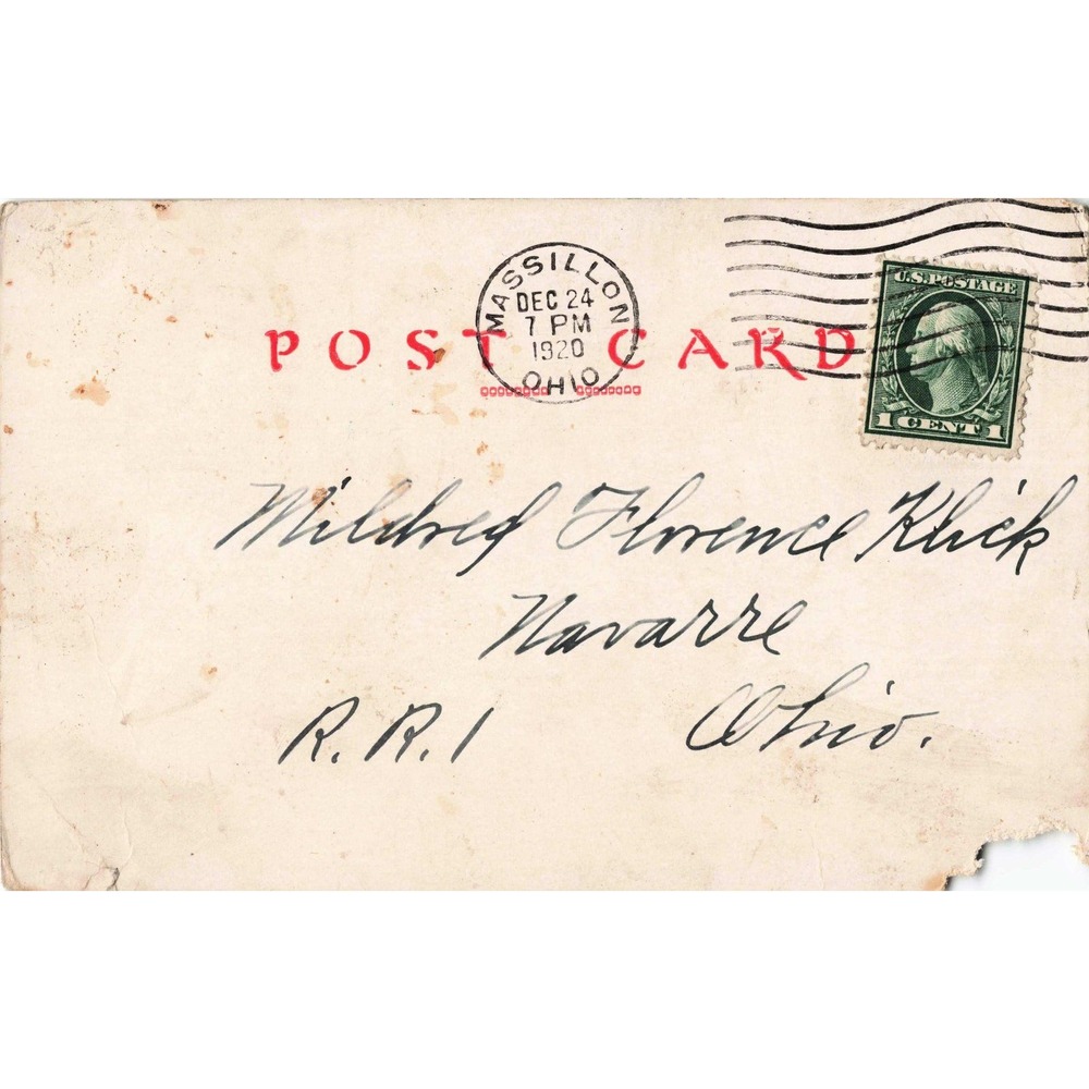 Christmas Postcard 1920 Cradle Roll Greeting Massillon Ohio Postmarked - Picture 2 of 2